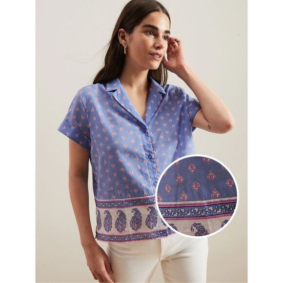 Banana Republic Button Down Shirt Boho Coastal Collar Womens Blue Size XSP NWT - Picture 2 of 7
